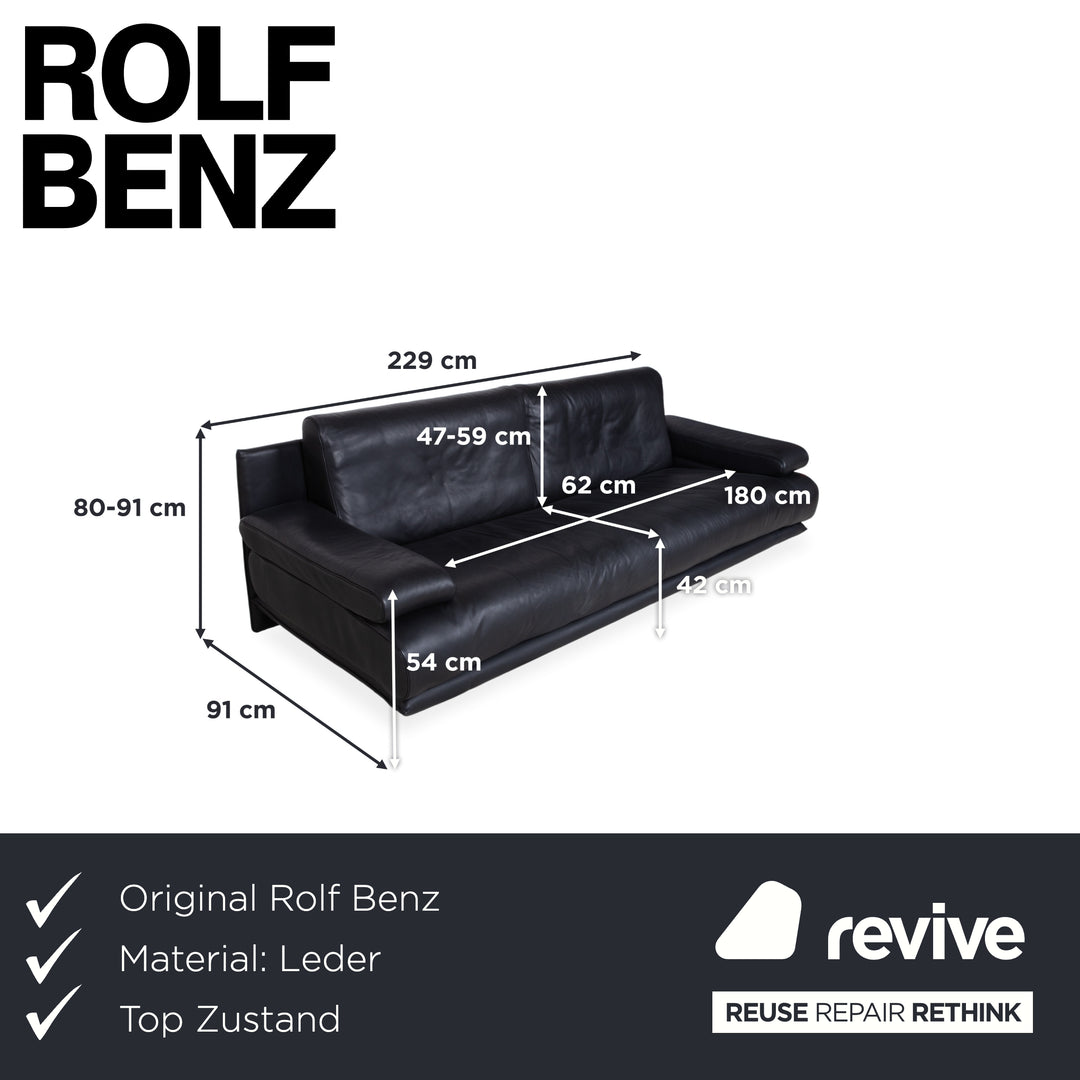 Rolf Benz 6500 Canapé 3 places en cuir noir avec fonction manuelle