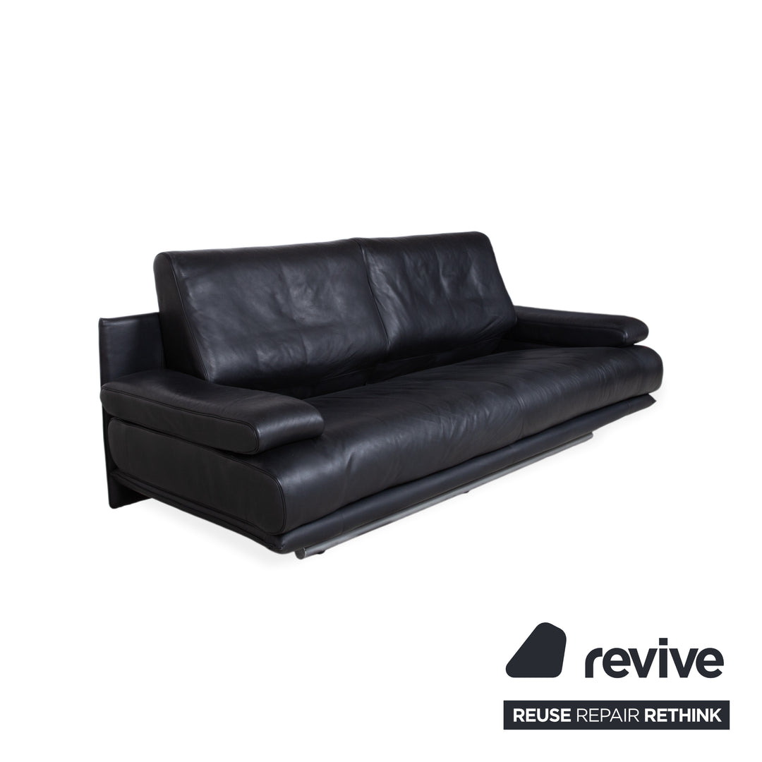 Rolf Benz 6500 Canapé 3 places en cuir noir avec fonction manuelle