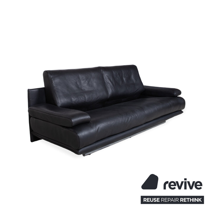 Rolf Benz 6500 Canapé 3 places en cuir noir avec fonction manuelle