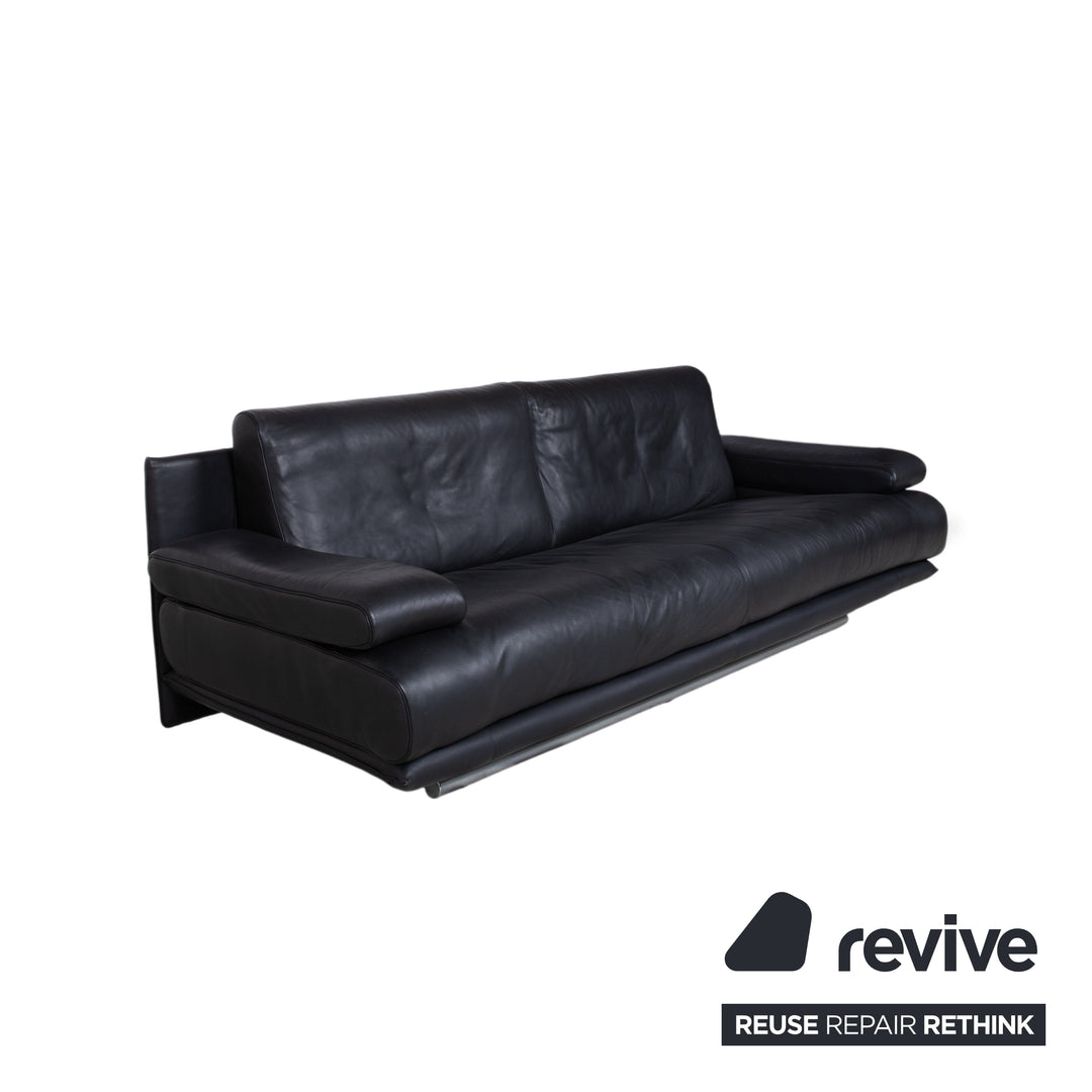 Rolf Benz 6500 Canapé 3 places en cuir noir avec fonction manuelle