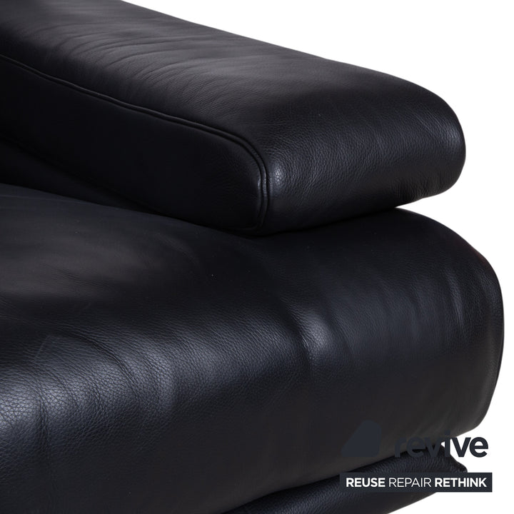 Rolf Benz 6500 Canapé 3 places en cuir noir avec fonction manuelle