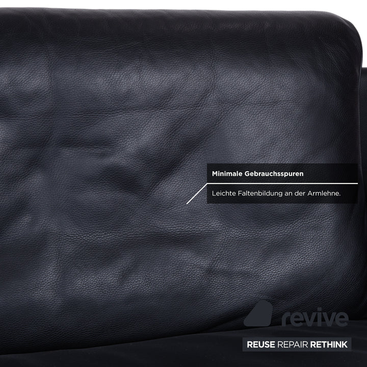 Rolf Benz 6500 Canapé 3 places en cuir noir avec fonction manuelle