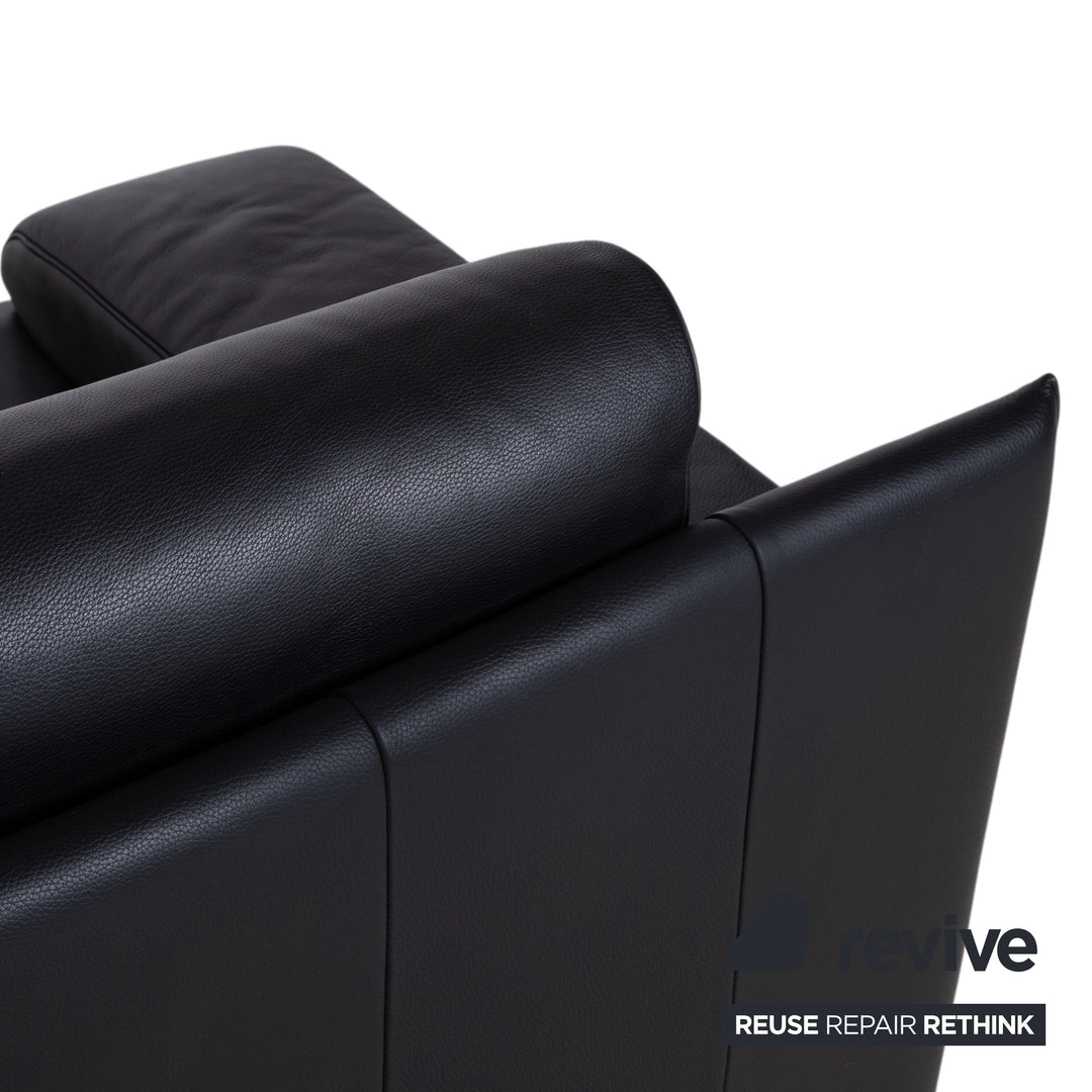 Rolf Benz 6500 Canapé 3 places en cuir noir avec fonction manuelle