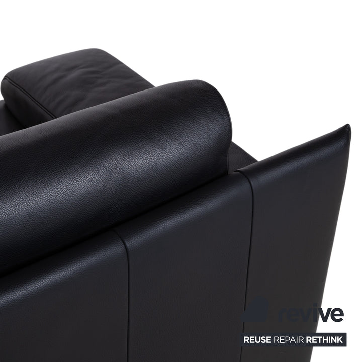 Rolf Benz 6500 Canapé 3 places en cuir noir avec fonction manuelle