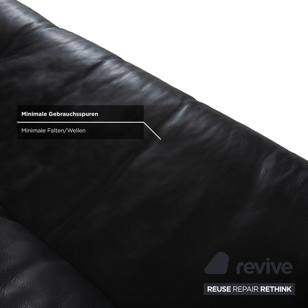 Rolf Benz 6500 Three-Seater Leather Sofa Black Manual Function