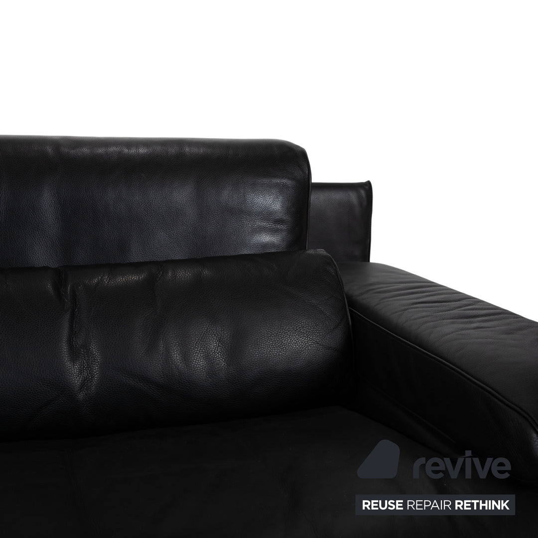 Rolf Benz 6500 Three-Seater Leather Sofa Black Manual Function