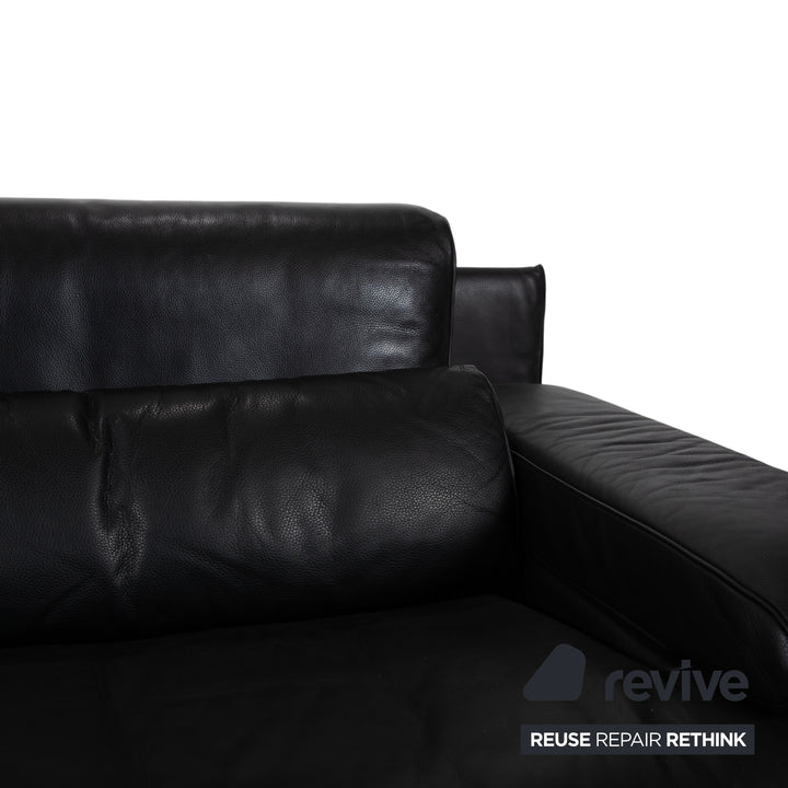 Rolf Benz 6500 Three-Seater Leather Sofa Black Manual Function