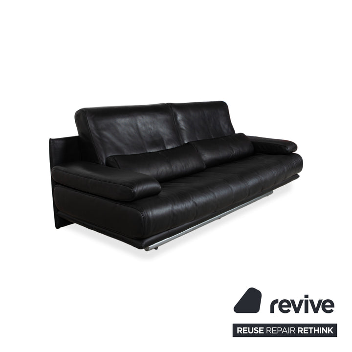 Rolf Benz 6500 Three-Seater Leather Sofa Black Manual Function