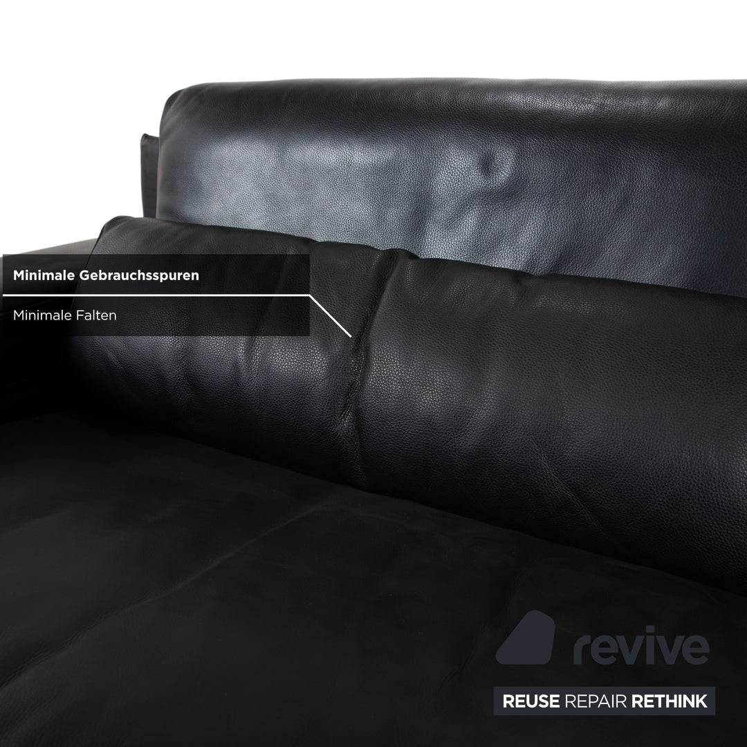 Rolf Benz 6500 Three-Seater Leather Sofa Black Manual Function