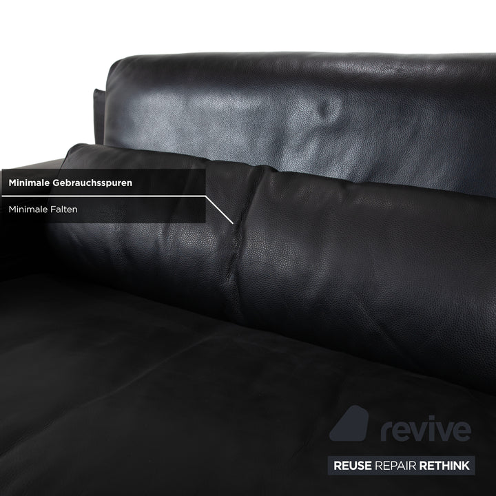 Rolf Benz 6500 Three-Seater Leather Sofa Black Manual Function