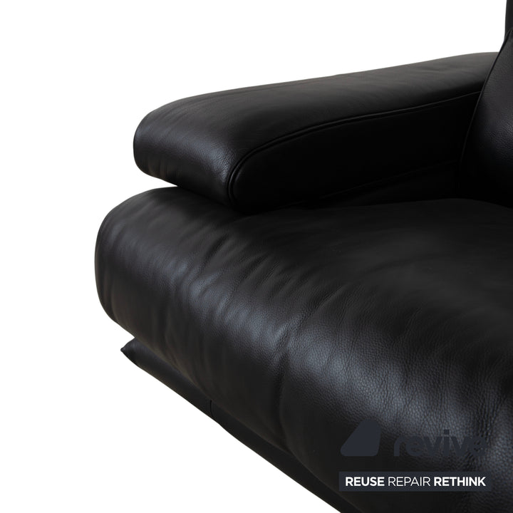 Rolf Benz 6500 Three-Seater Leather Sofa Black Manual Function