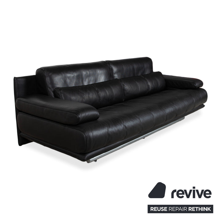 Rolf Benz 6500 Three-Seater Leather Sofa Black Manual Function