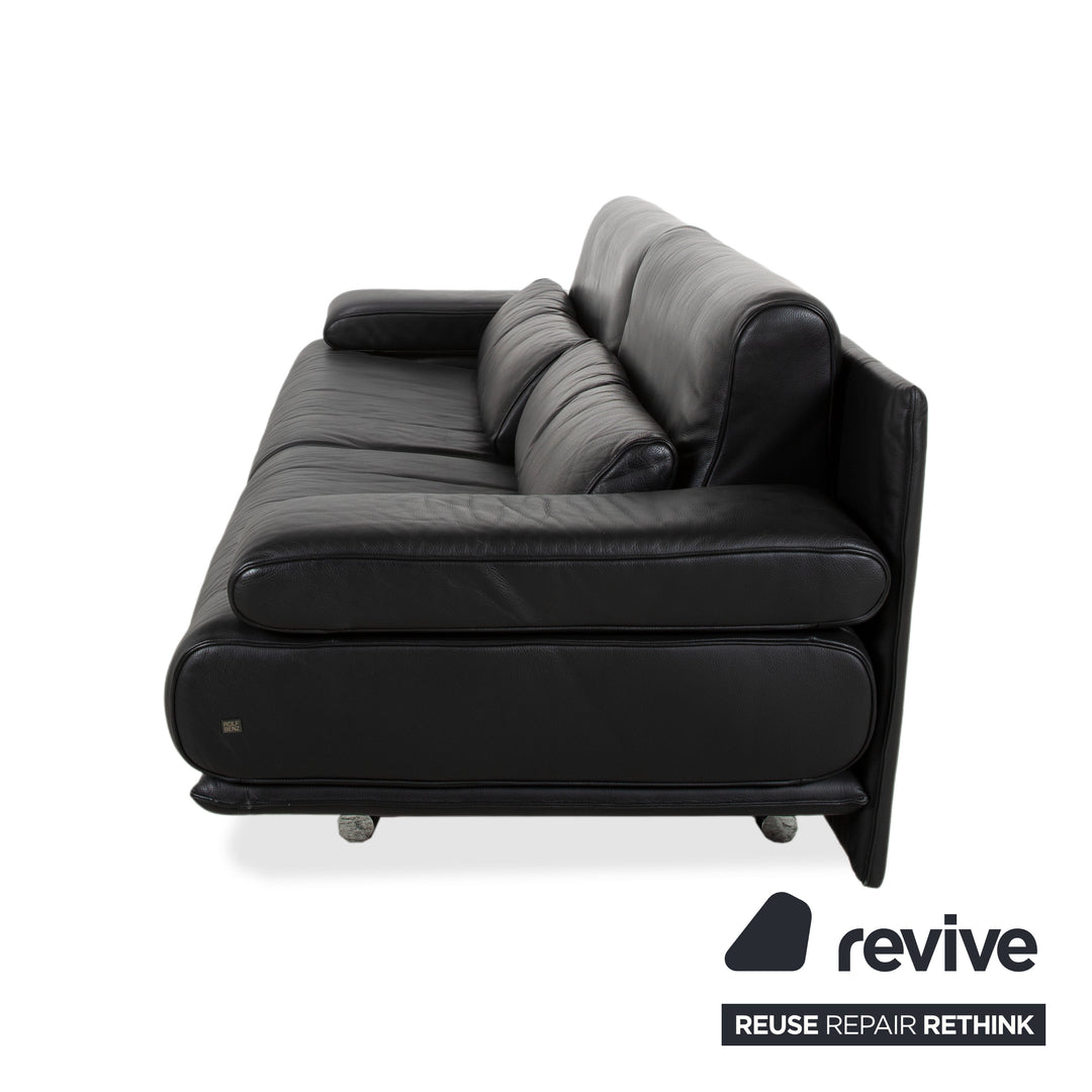 Rolf Benz 6500 Three-Seater Leather Sofa Black Manual Function