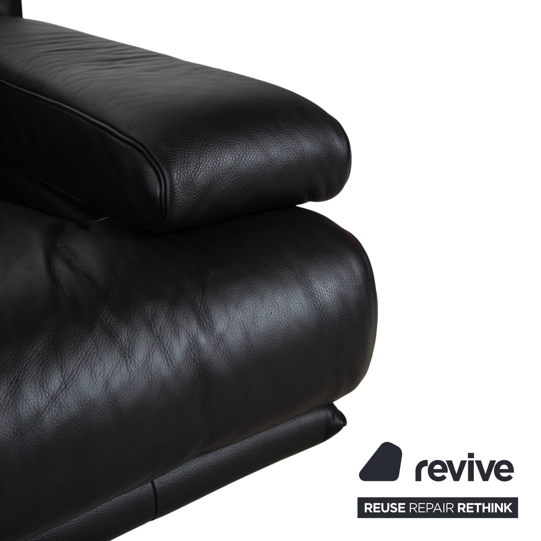Rolf Benz 6500 Three-Seater Leather Sofa Black Manual Function