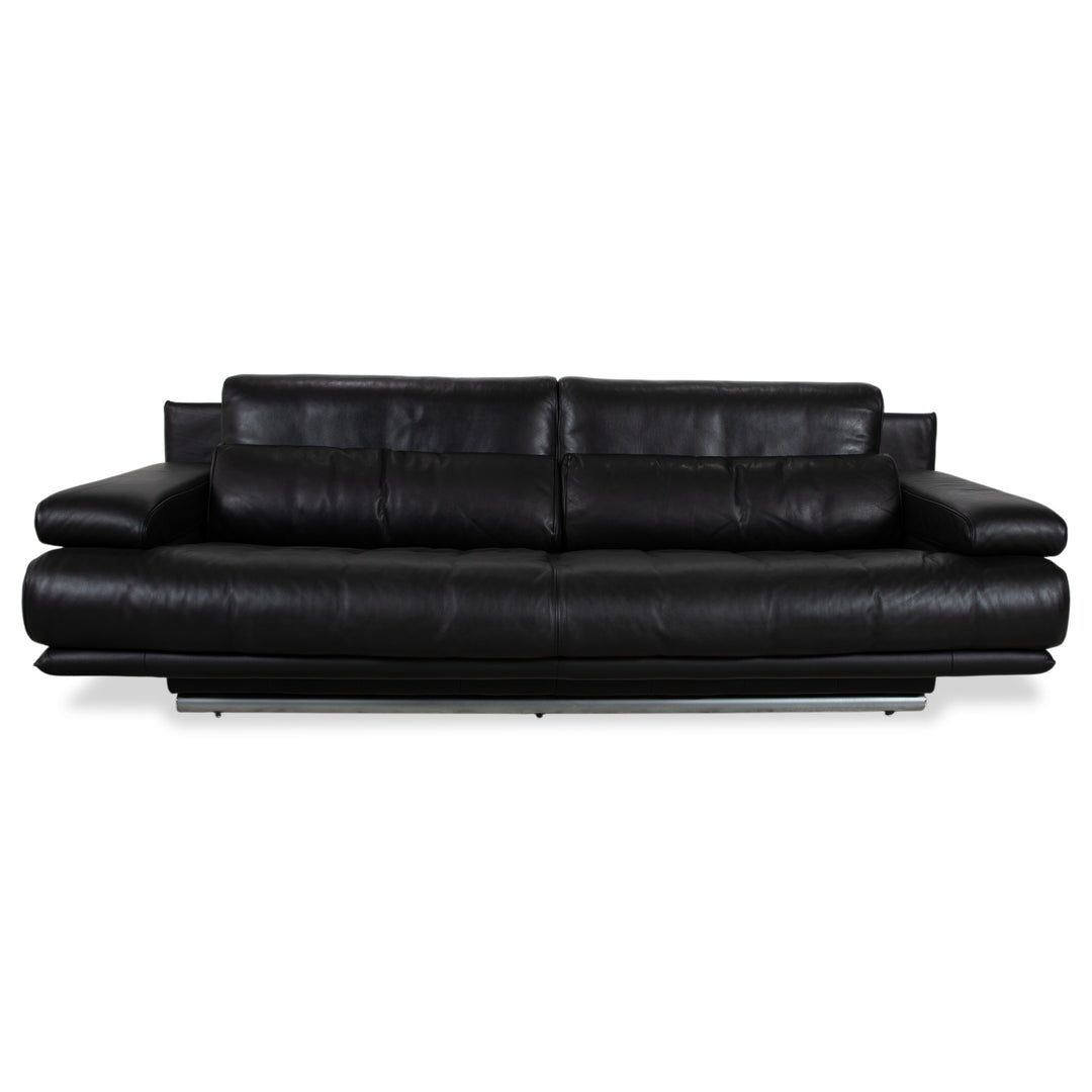 Rolf Benz 6500 Three-Seater Leather Sofa Black Manual Function