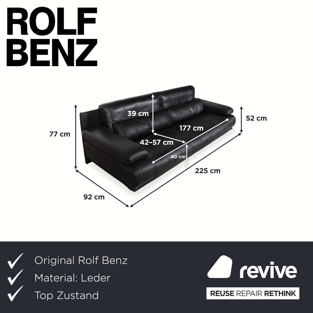 Rolf Benz 6500 Three-Seater Leather Sofa Black Manual Function