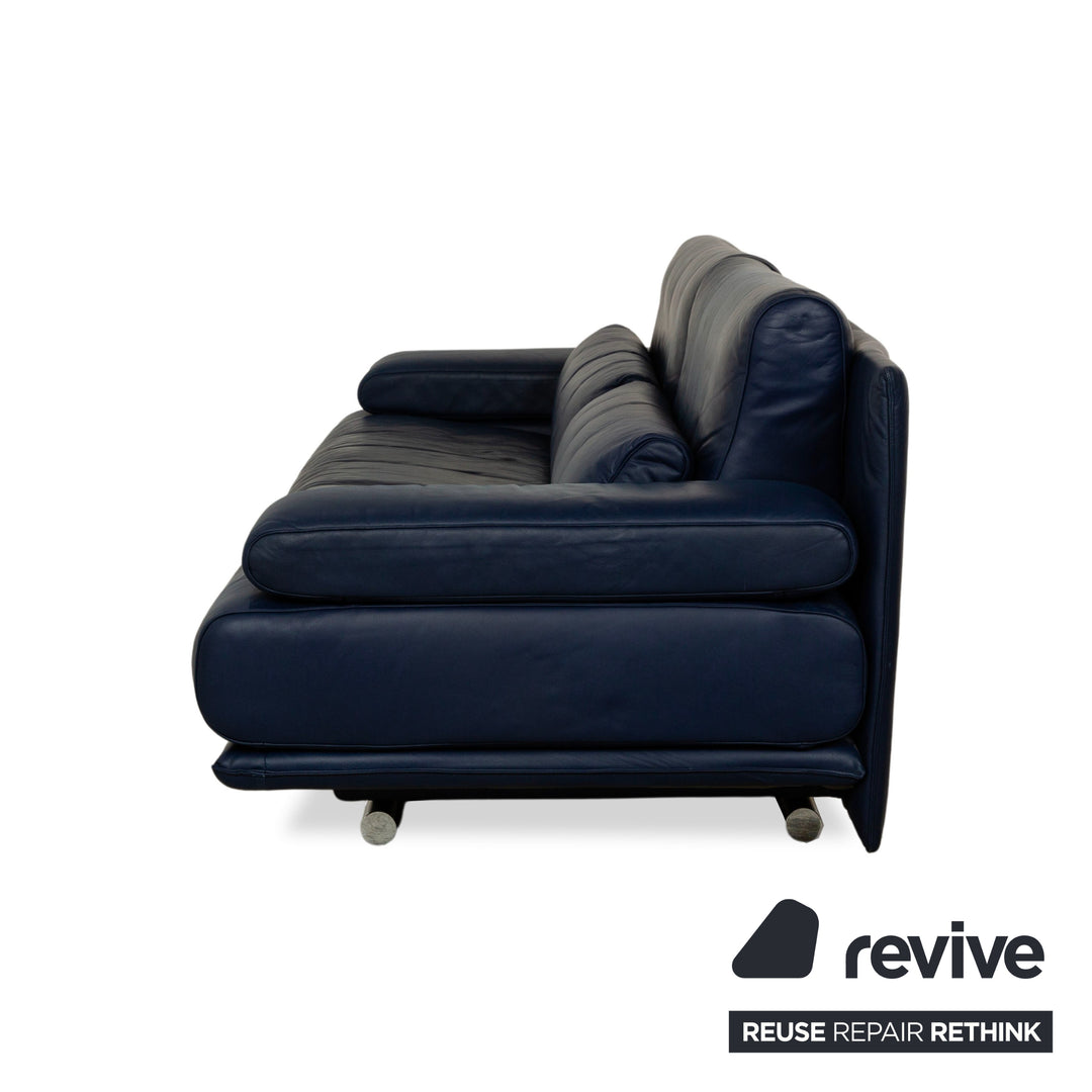 Rolf Benz 6500 Leather Three-Seater Blue Sofa Couch Manual Function