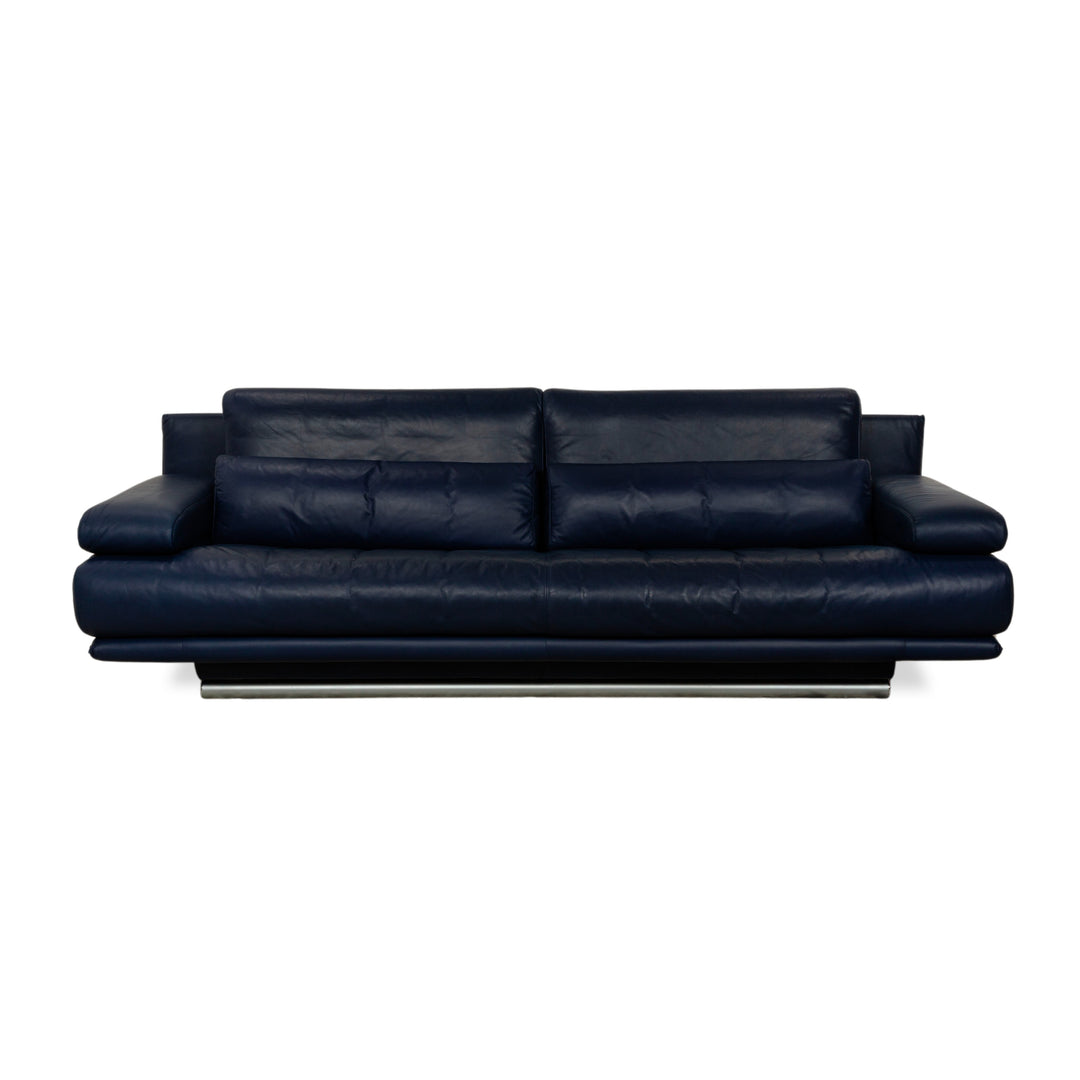 Rolf Benz 6500 Leather Three-Seater Blue Sofa Couch Manual Function