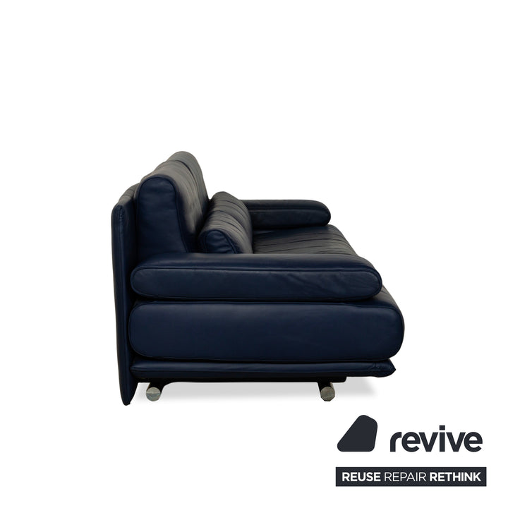 Rolf Benz 6500 Leather Three-Seater Blue Sofa Couch Manual Function