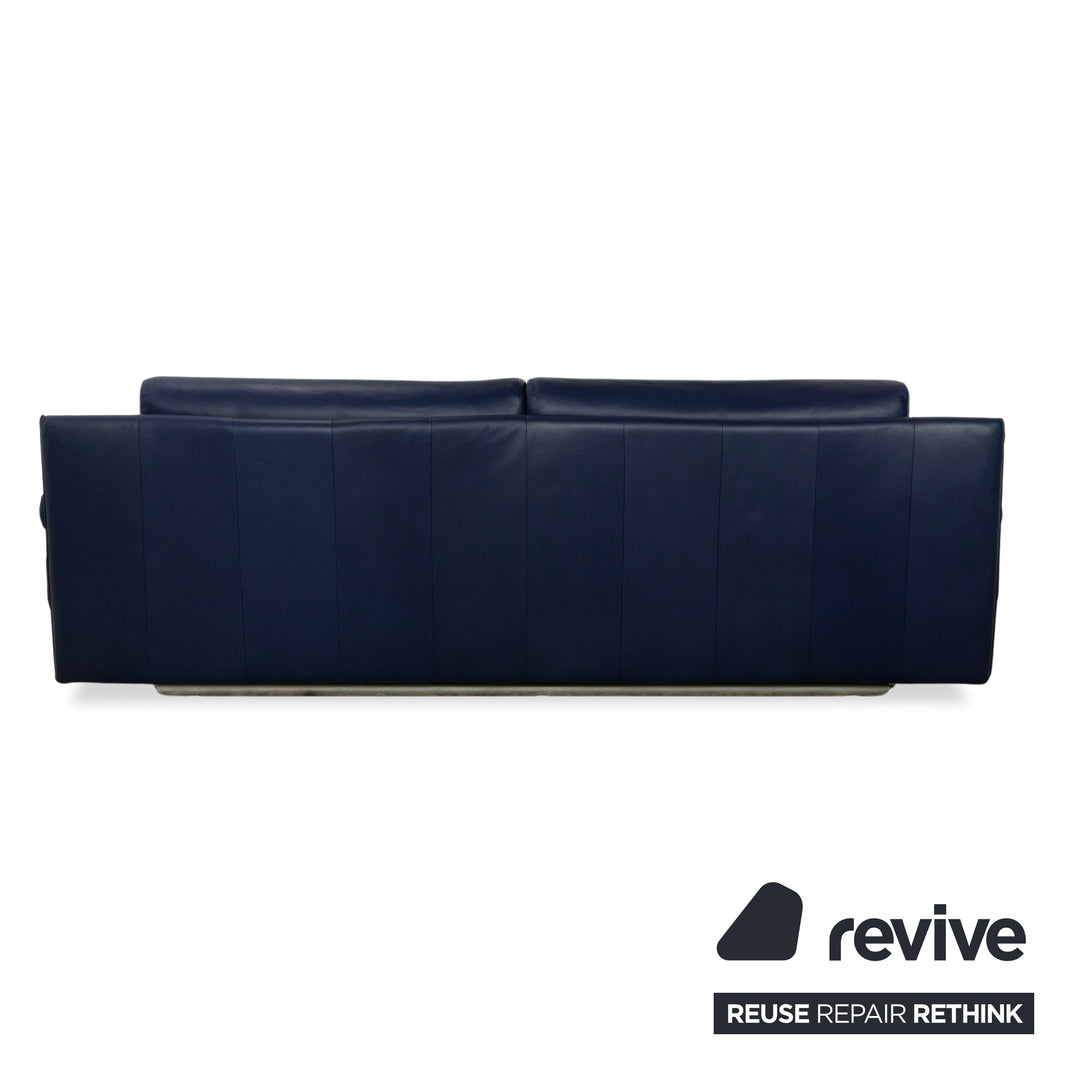 Rolf Benz 6500 Leather Three-Seater Blue Sofa Couch Manual Function