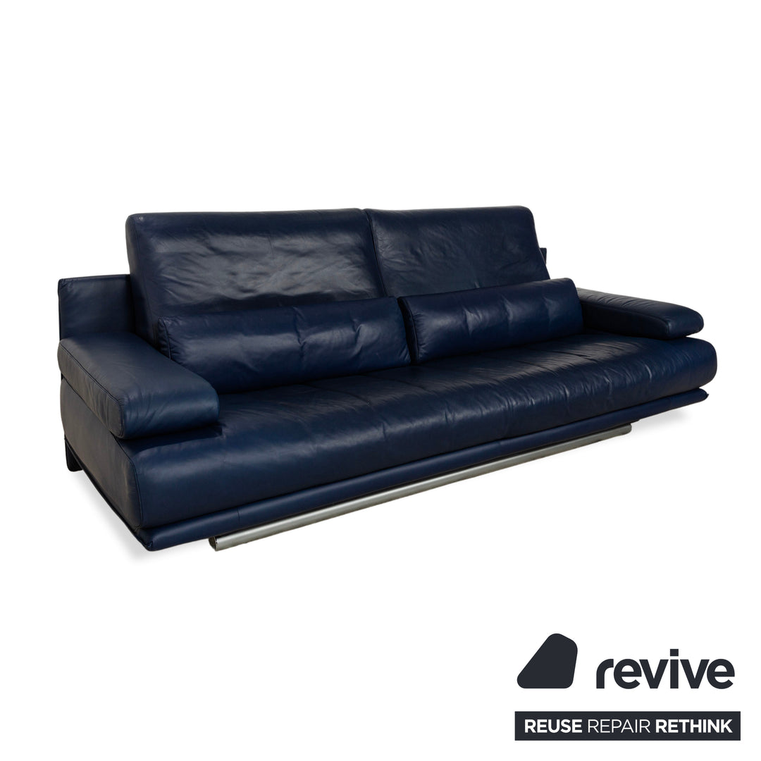 Rolf Benz 6500 Leather Three-Seater Blue Sofa Couch Manual Function