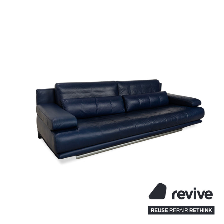 Rolf Benz 6500 Leather Three-Seater Blue Sofa Couch Manual Function