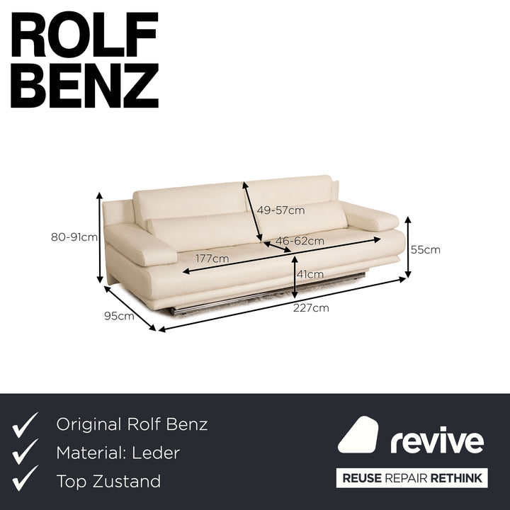 Rolf Benz 6500 Leder Dreisitzer Creme Sofa Couch Funktion