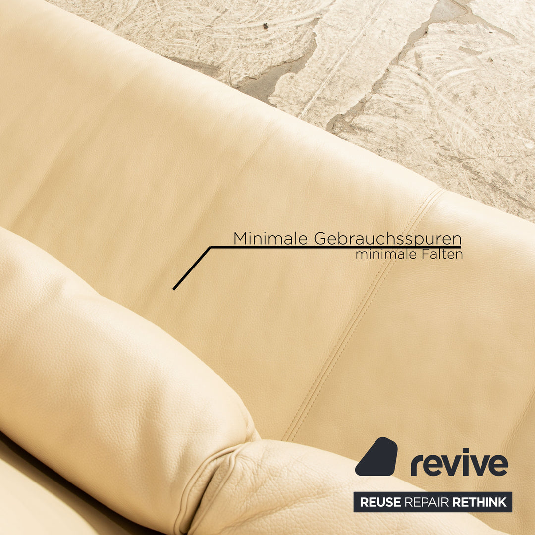 Rolf Benz 6500 leather three seater cream sofa couch manual function