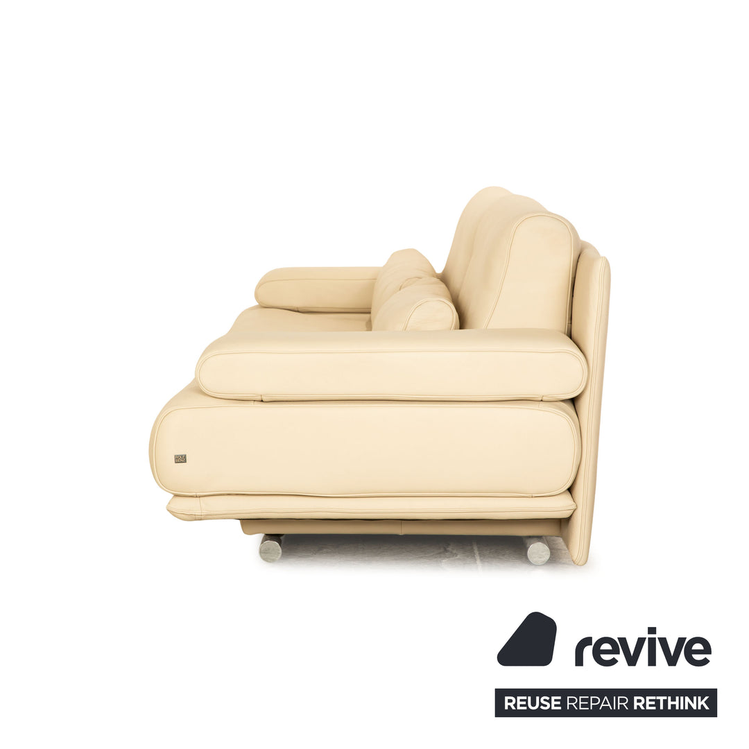 Rolf Benz 6500 leather three seater cream sofa couch manual function