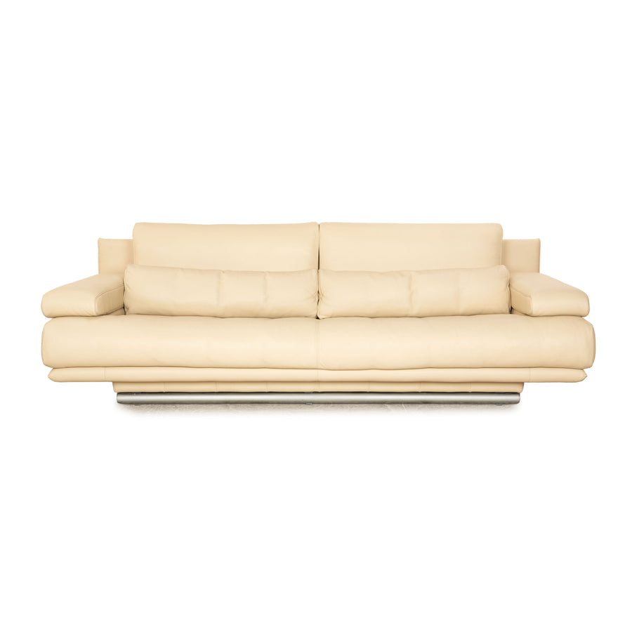 Rolf Benz 6500 leather three seater cream sofa couch manual function