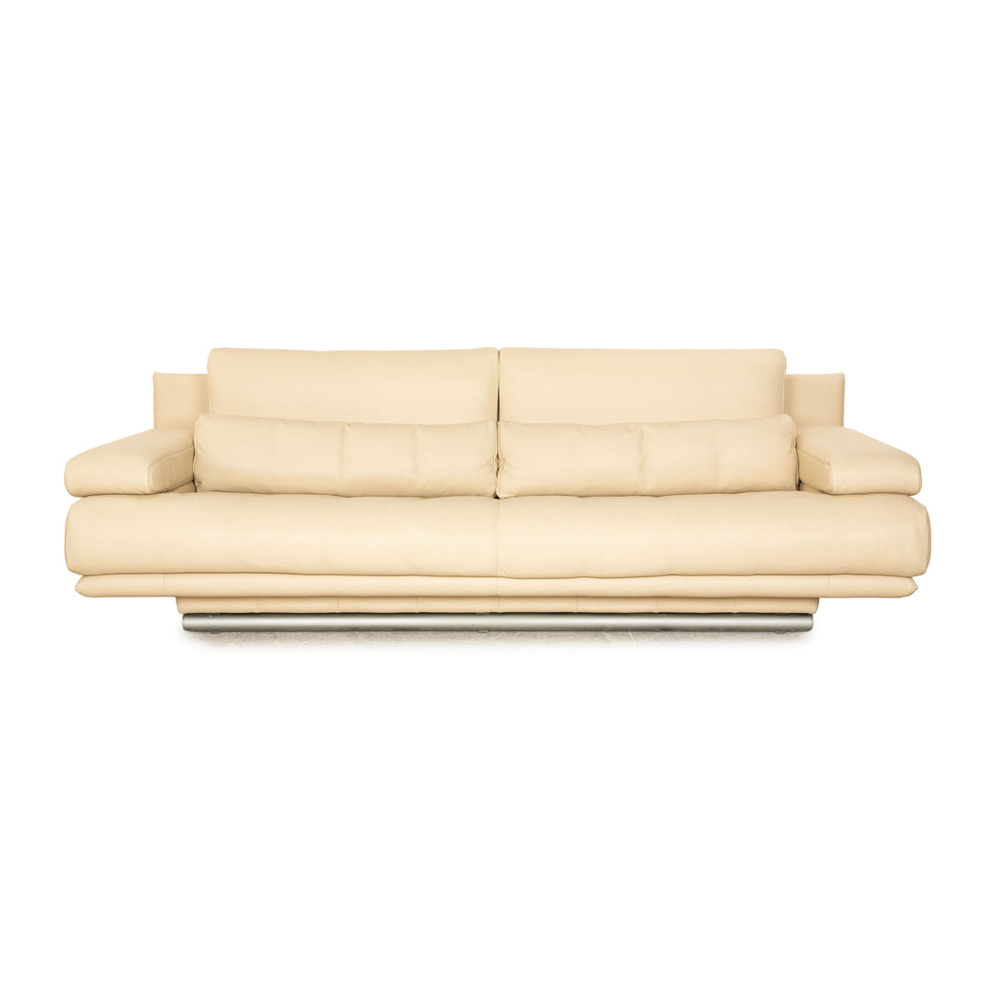 Rolf Benz 6500 leather three seater cream sofa couch manual function