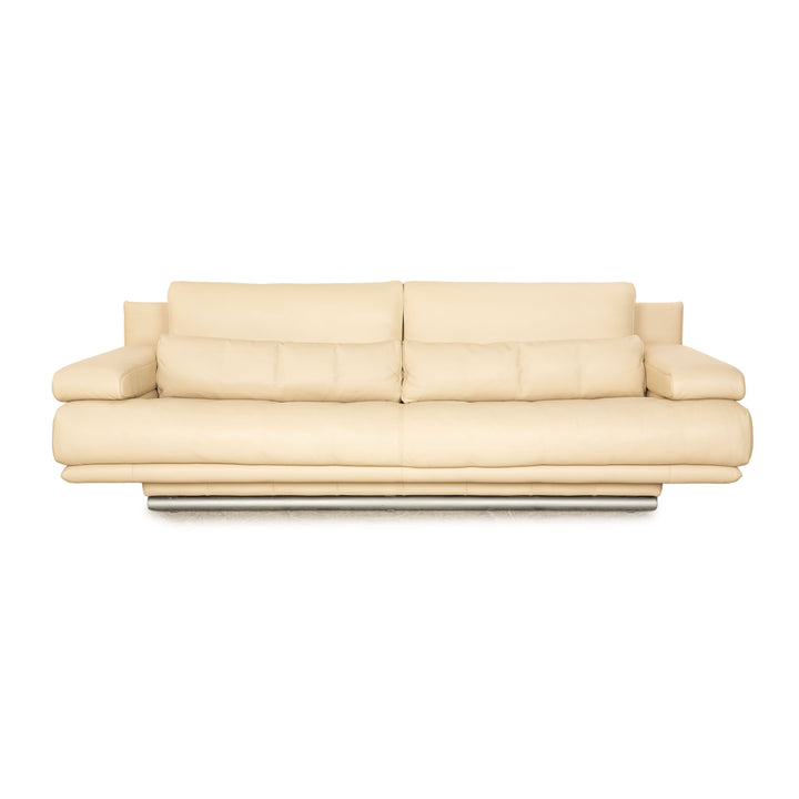 Rolf Benz 6500 leather three seater cream sofa couch manual function