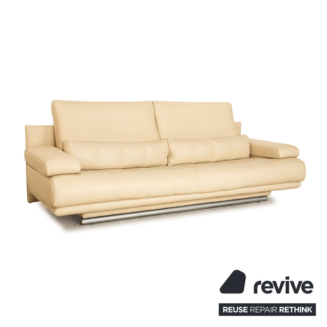 Rolf Benz 6500 leather three seater cream sofa couch manual function