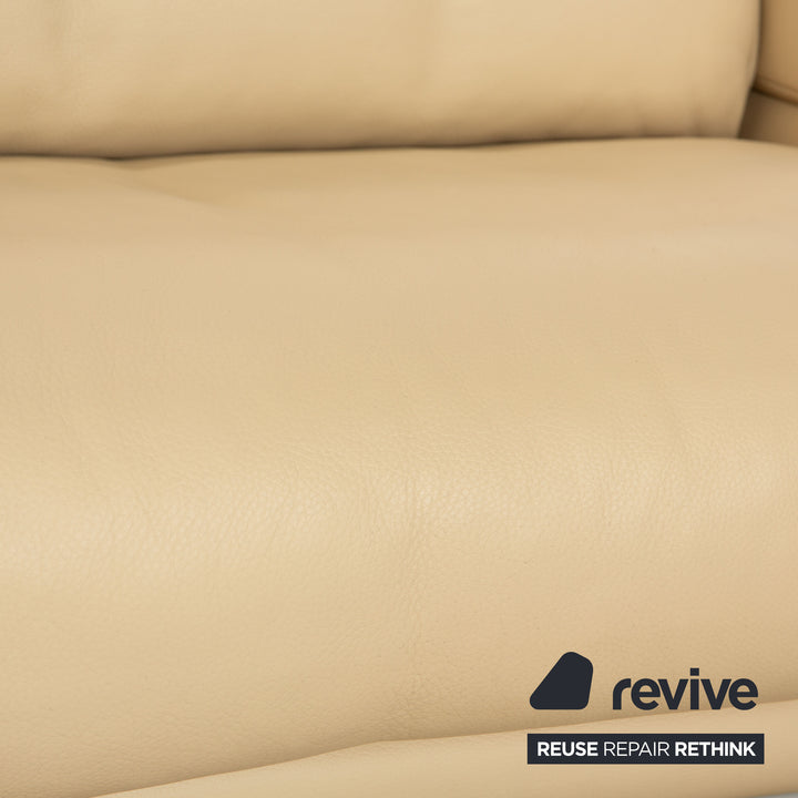 Rolf Benz 6500 leather three seater cream sofa couch manual function
