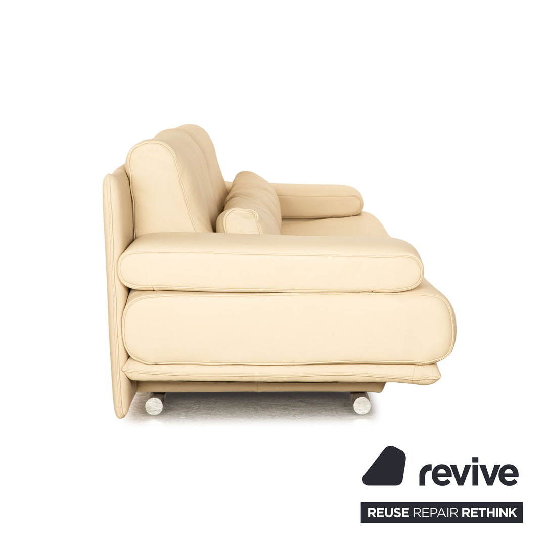 Rolf Benz 6500 leather three seater cream sofa couch manual function