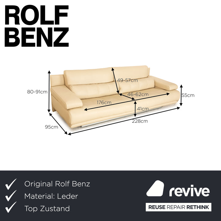 Rolf Benz 6500 Leder Dreisitzer Creme Sofa Couch manuelle Funktion
