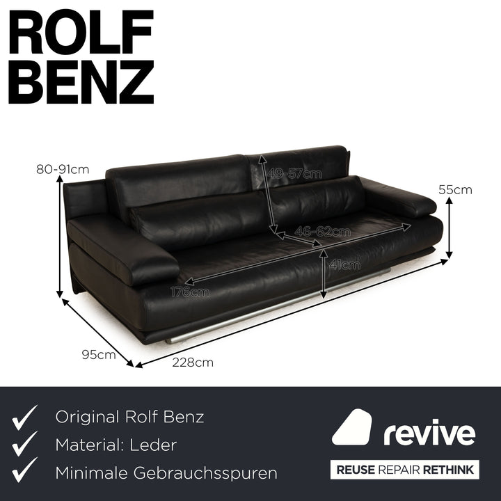 Rolf Benz 6500 Leather Three Seater Dark Blue Sofa Couch Manual Function