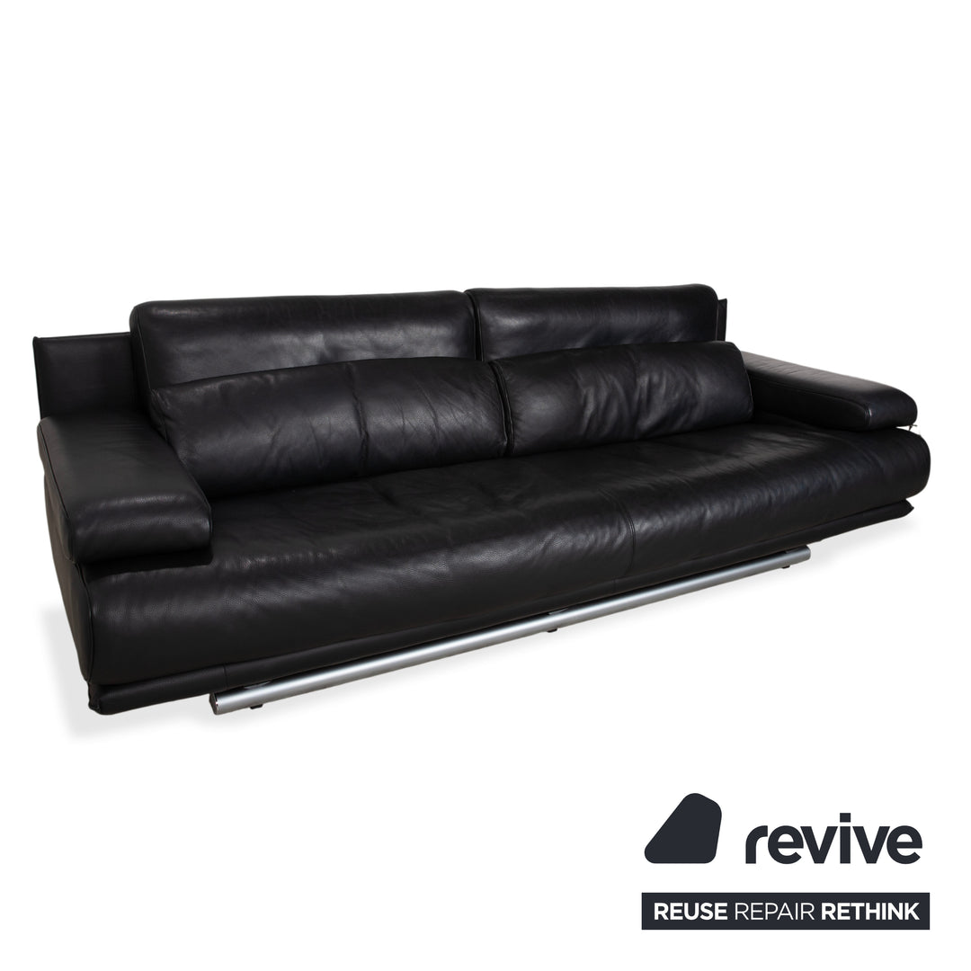 Rolf Benz 6500 leather three-seater black sofa couch manual function
