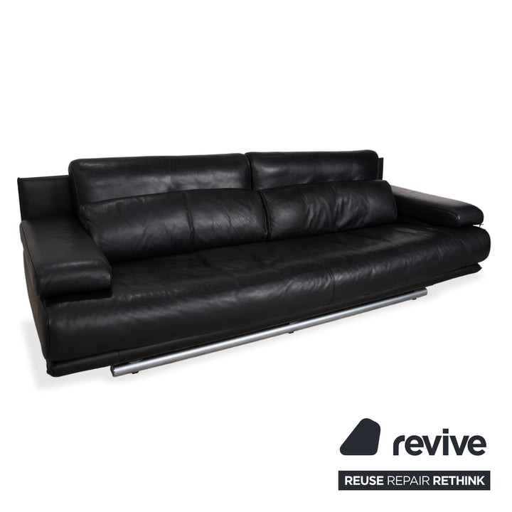 Rolf Benz 6500 leather three-seater black sofa couch manual function