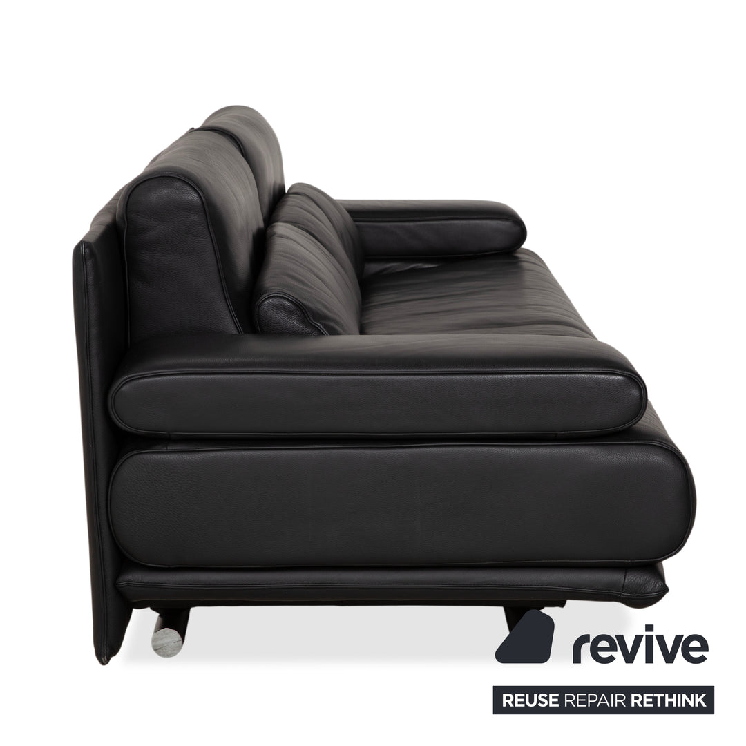 Rolf Benz 6500 leather three-seater black sofa couch manual function