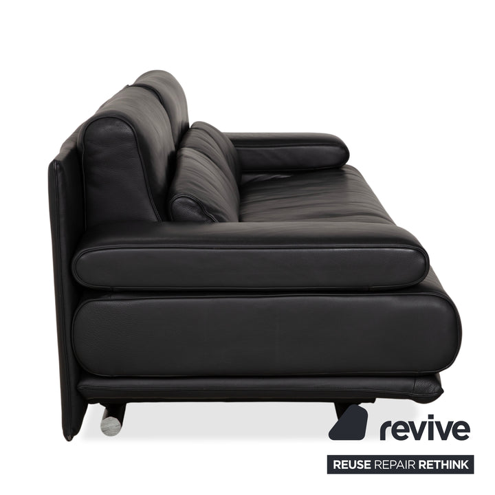 Rolf Benz 6500 leather three-seater black sofa couch manual function
