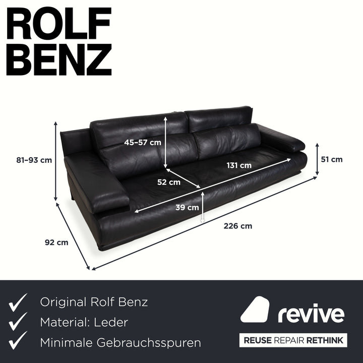 Rolf Benz 6500 leather three-seater black sofa couch manual function