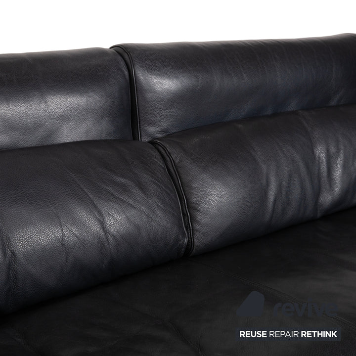 Rolf Benz 6500 leather three-seater black sofa couch manual function