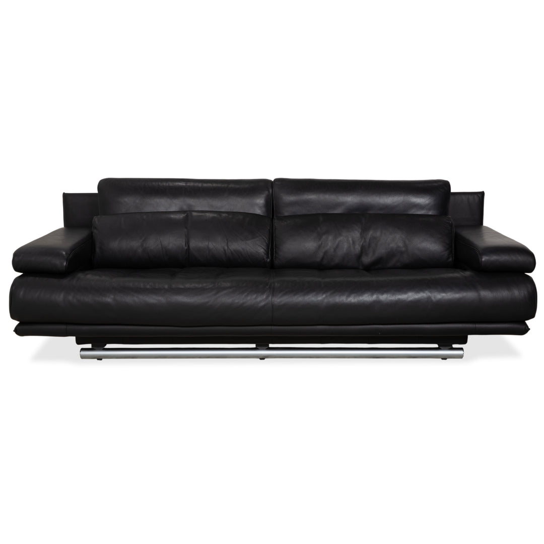 Rolf Benz 6500 leather three-seater black sofa couch manual function