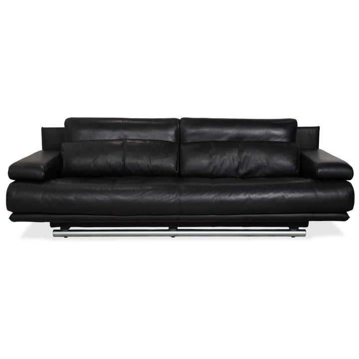 Rolf Benz 6500 leather three-seater black sofa couch manual function