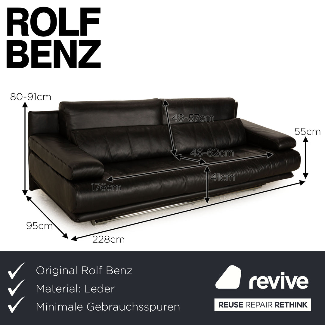 Rolf Benz 6500 leather three-seater black sofa couch manual function