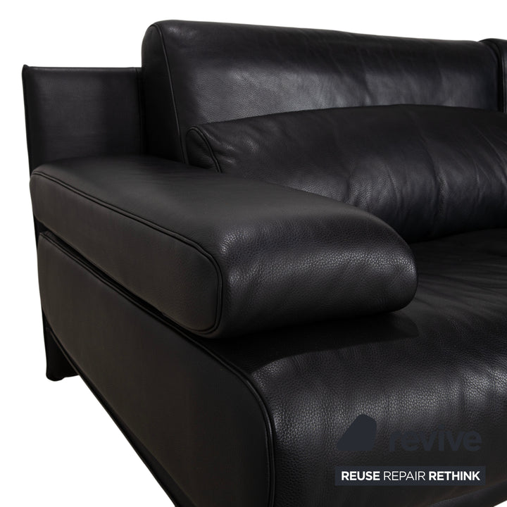 Rolf Benz 6500 leather three-seater black sofa couch manual function