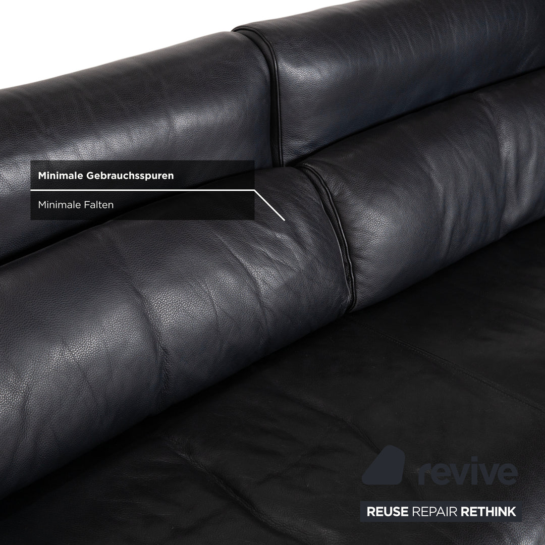 Rolf Benz 6500 leather three-seater black sofa couch manual function