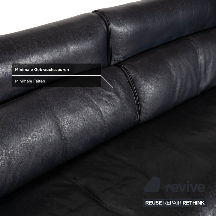 Rolf Benz 6500 leather three-seater black sofa couch manual function