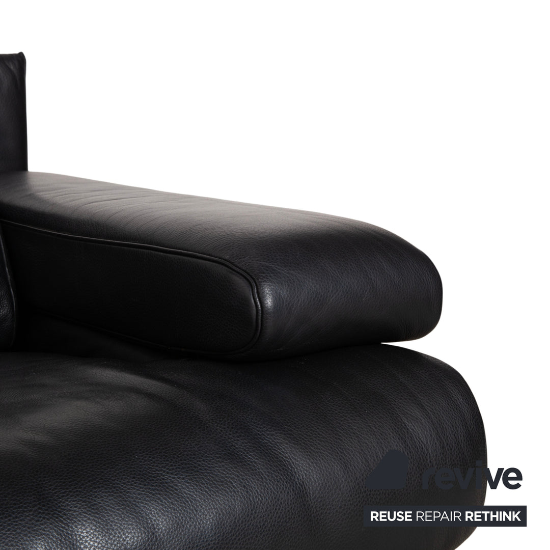 Rolf Benz 6500 leather three-seater black sofa couch manual function